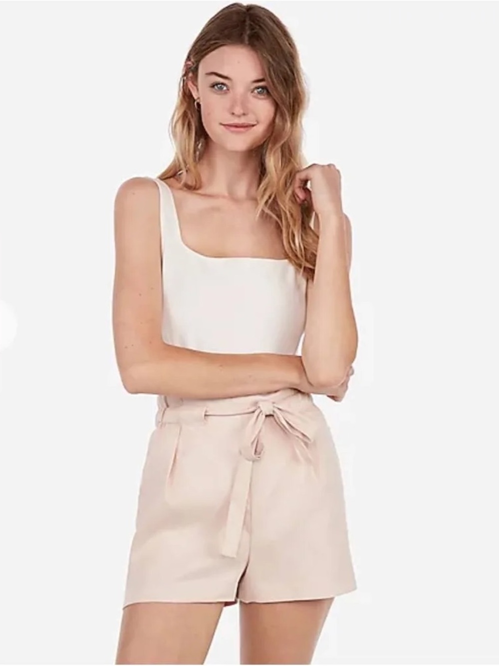 💕NWOT EXPRESS WOMENS SIZE XS LIGHT PINK/ BLUSH HIGH WAISTED PULL ON LINEN SHORT